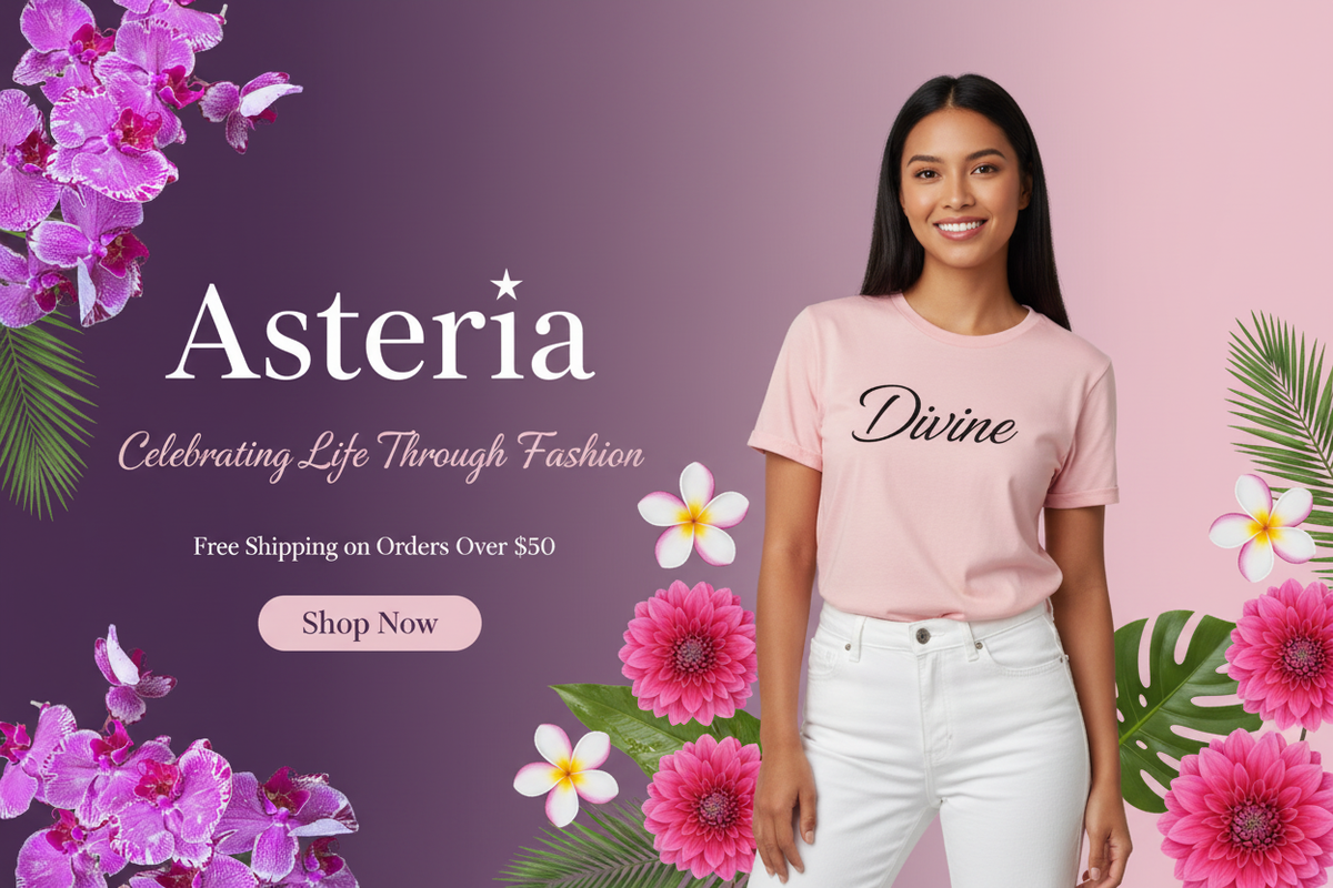 Asteria Banner - Pink Divine Tee Black Lettering White Jeans